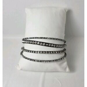 Silver Tone Rhinestone Stretchy Bangels Jewelry Wrist Size 10 Inches
